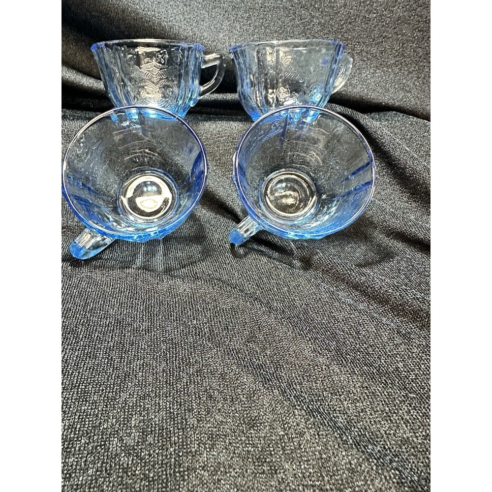 Indiana Glass Federal Madrid Blue Recollection 4‎ Tea Cups Depression, Glass
